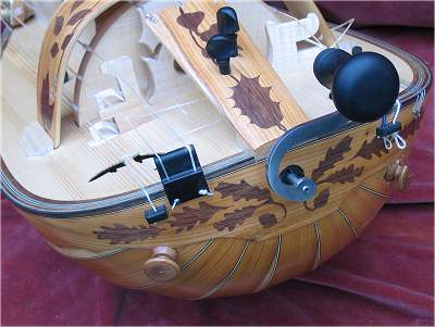 Tailpiece detail of custom Hurdy Gurdy by Chris Allen and Sabina Kormylo