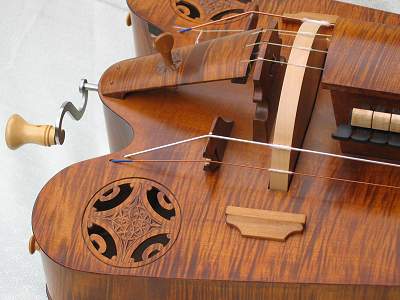 Wheel end detail of custom Hurdy Gurdy by Chris Allen and Sabina Kormylo