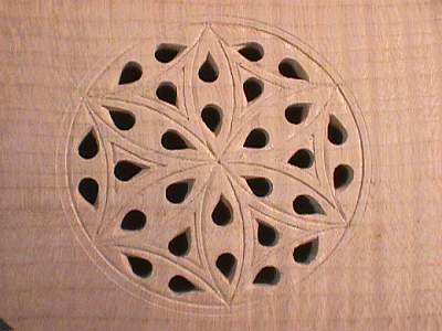 Rose detail of custom Hurdy Gurdy by Chris Allen and Sabina Kormylo
