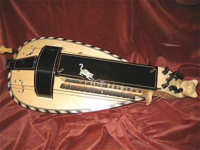 Overhead view of custom Hurdy Gurdy by Chris Allen and Sabina Kormylo