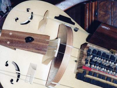 Wheel detail of undecorated Colson a Mirecourt Hurdy Gurdy by Chris Allen and Sabina Kormylo